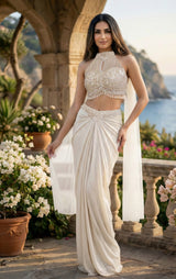 Ivory Pearl Draped Saree Couture