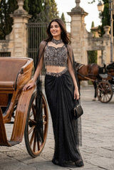 Midnight Noir Sequin Draped Saree Couture