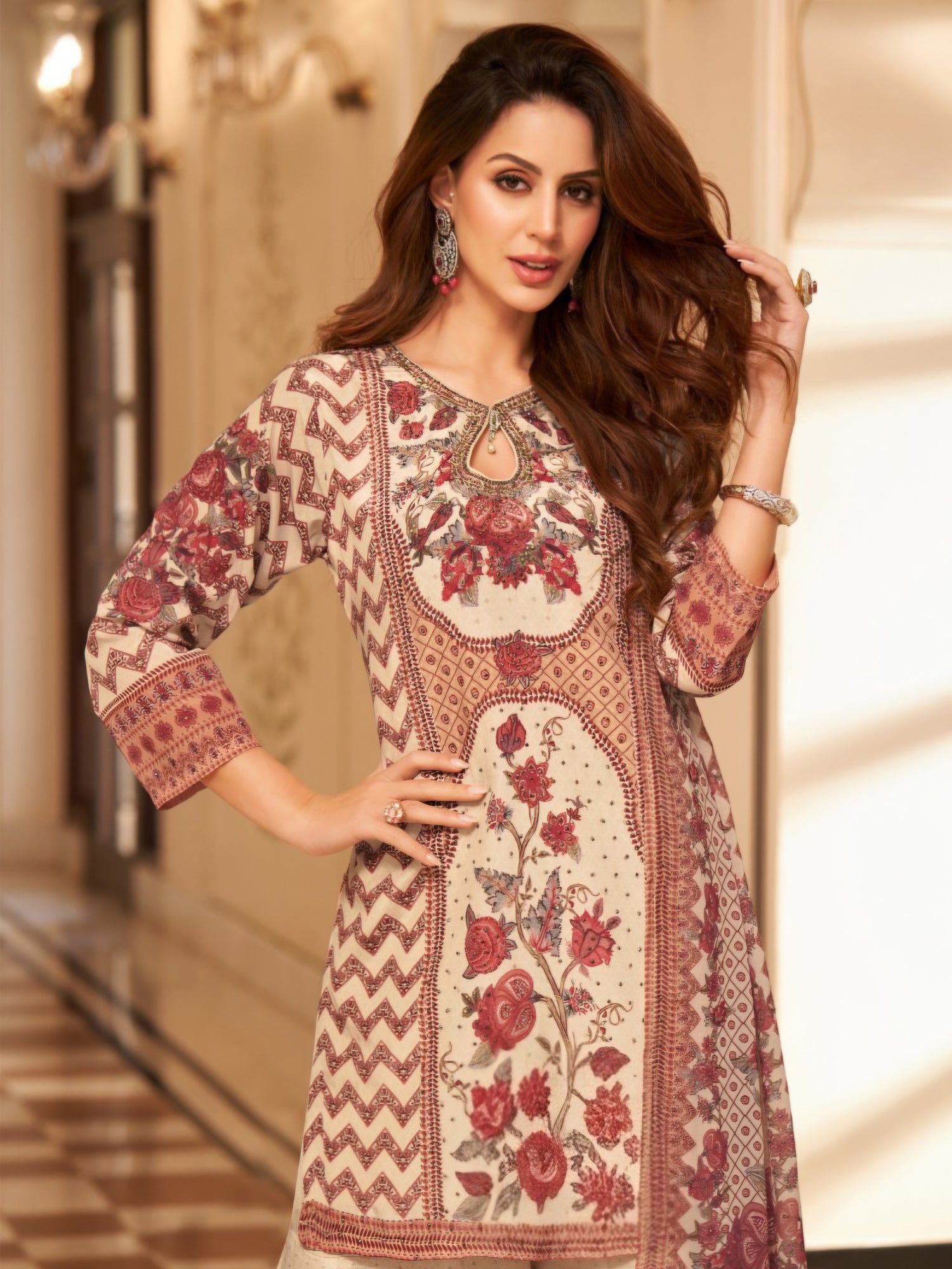 Ivory Rose Printed Sharara Couture Ensemble