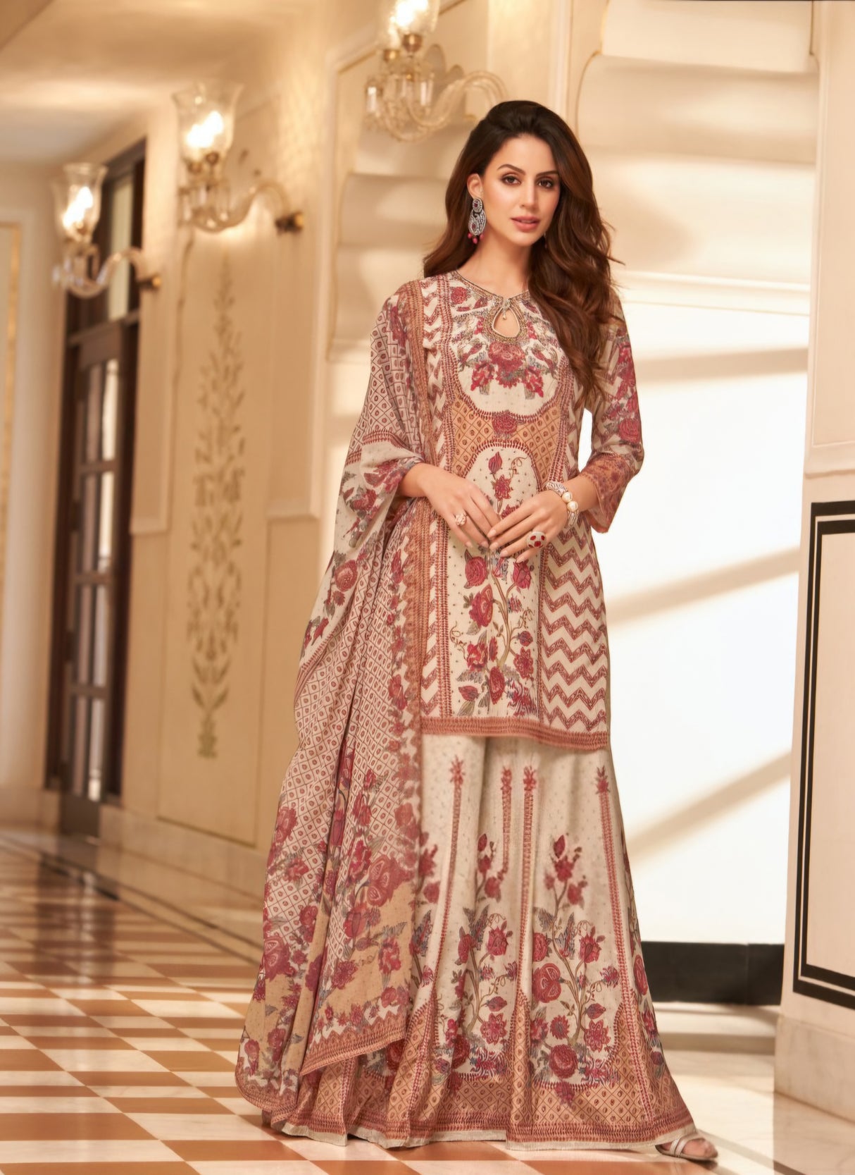 Ivory Rose Printed Sharara Couture Ensemble