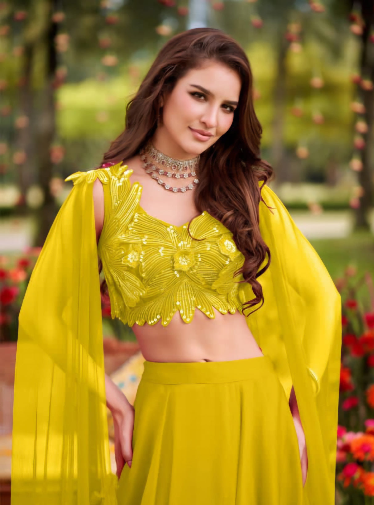 Lemon Radiance Cape Lehenga Couture Ensemble