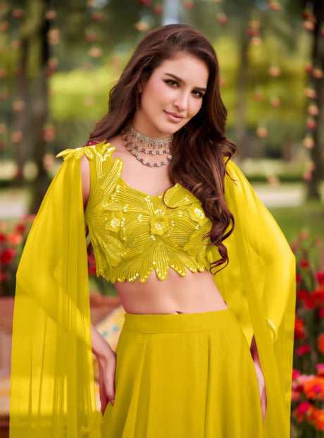 Lemon Radiance Cape Lehenga Couture Ensemble