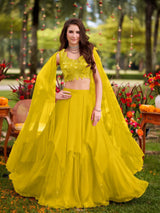 Lemon Radiance Cape Lehenga Couture Ensemble