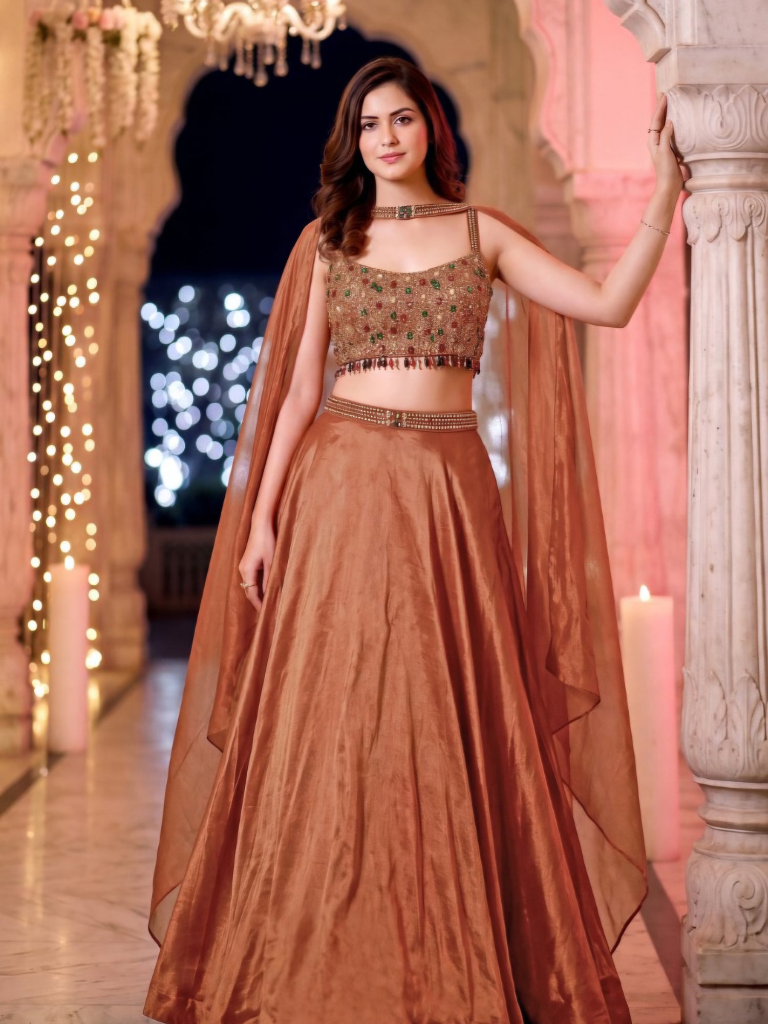 Copper Rust Embellished Lehenga Couture Ensemble