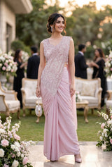 Blush Pearl Embroidered Saree Couture Set