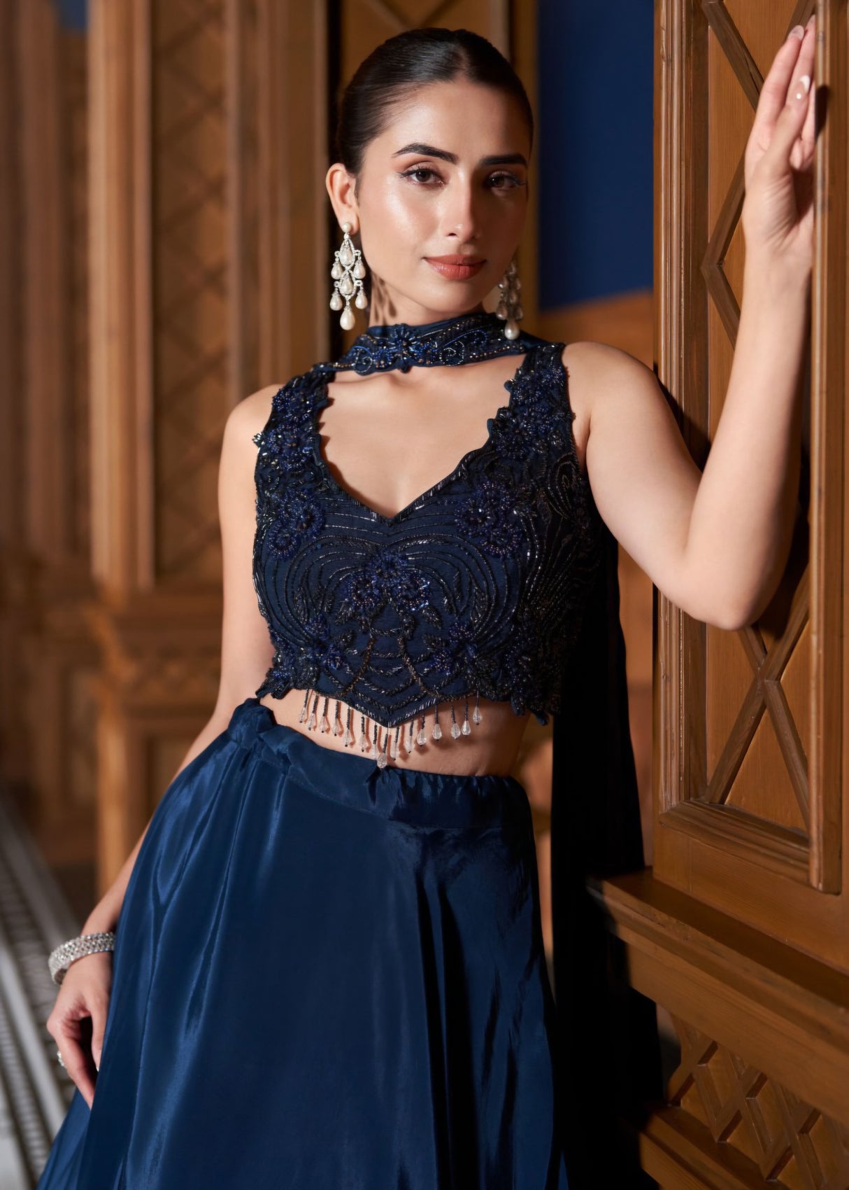 Midnight Sapphire Embroidered Lehenga Couture Set