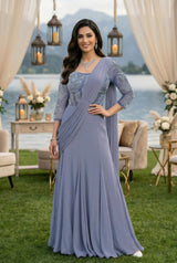 Lavender Mist Embroidered Draped Saree Gown