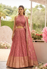 Rose Gold Pleated Lehenga Set
