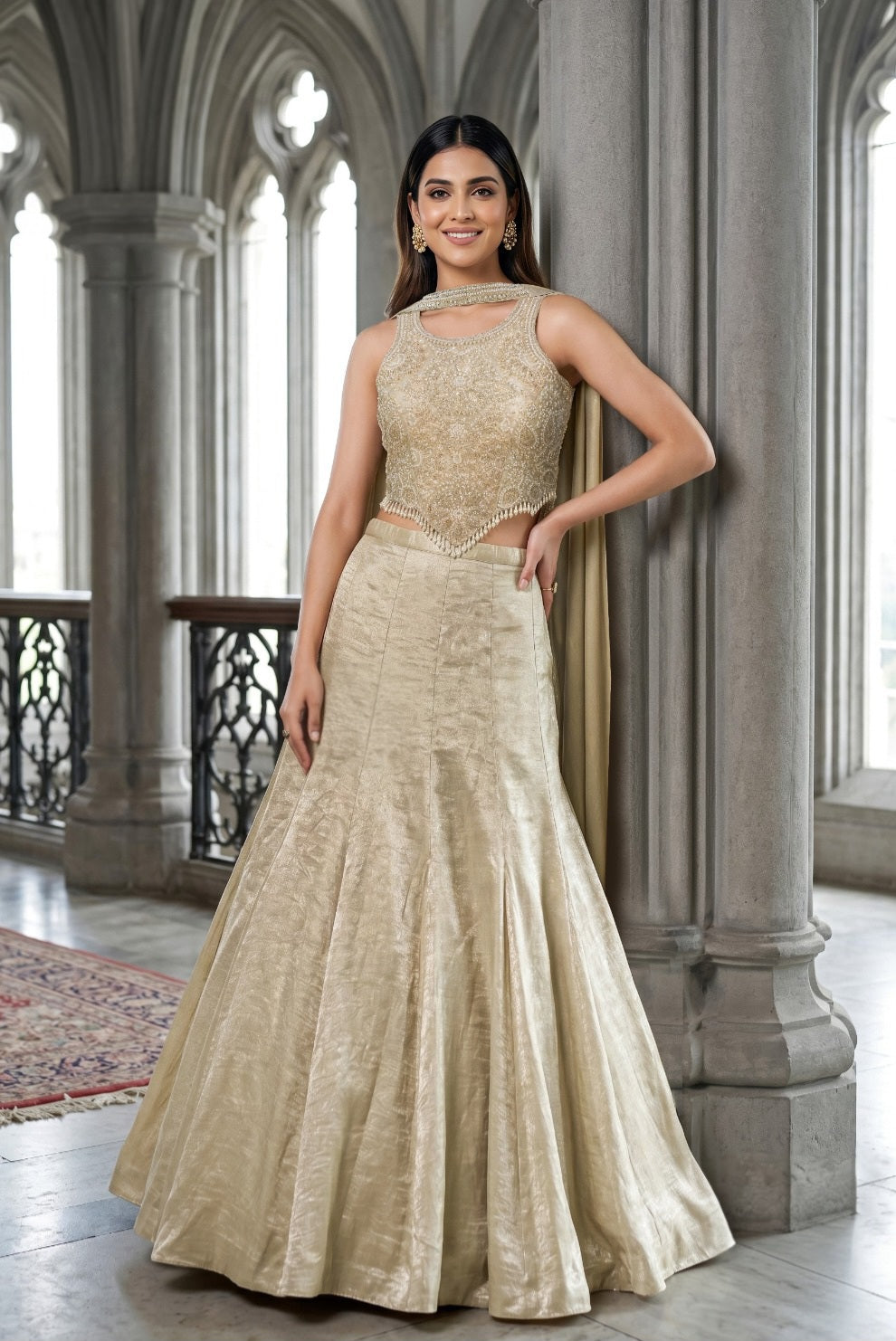 Champagne Pearl Lehenga Couture Set