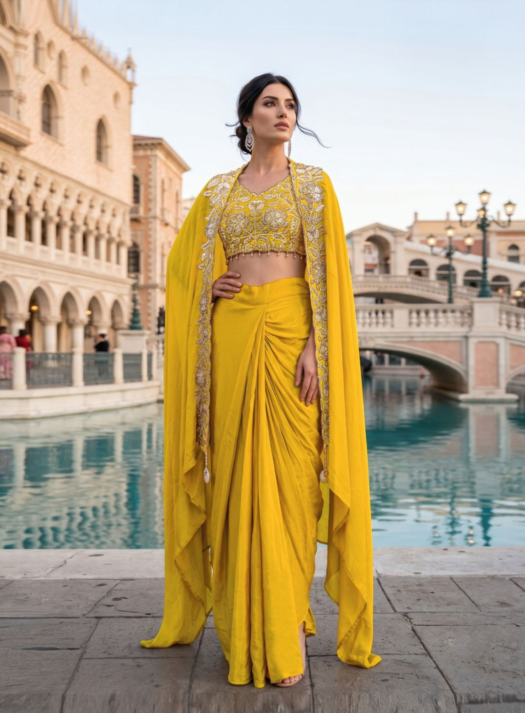 Sunlit Yellow Draped Saree Set