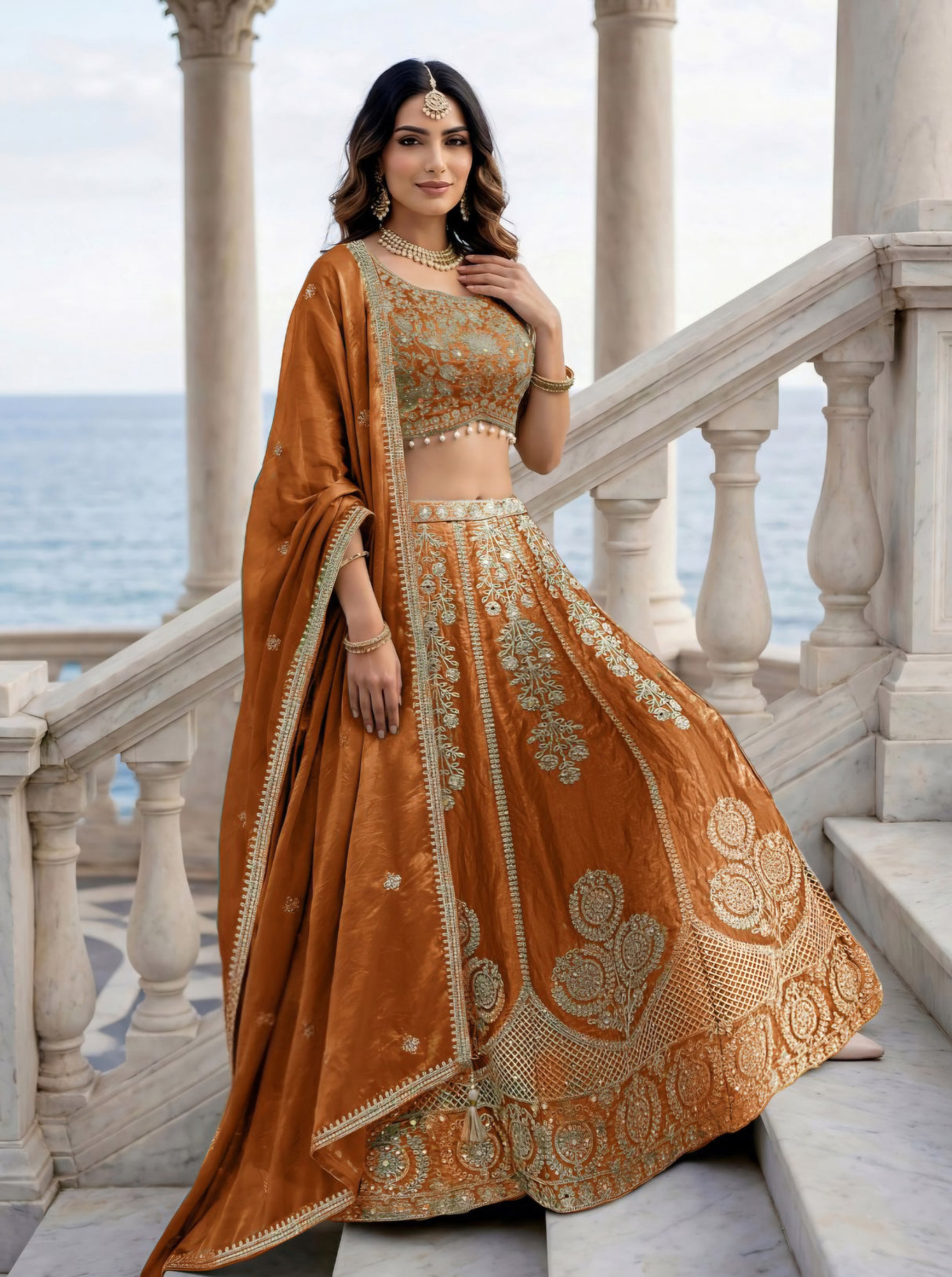 Orange Gold Heritage Lehenga Set