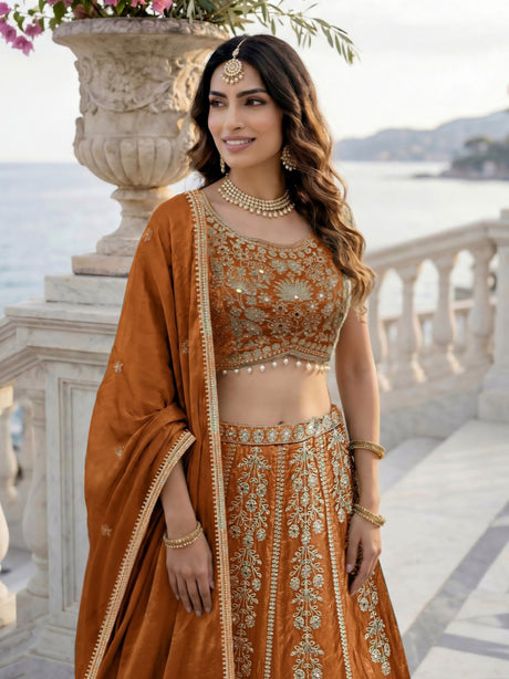 Orange Gold Heritage Lehenga Set