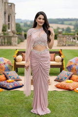 Blush Pearl Draped Saree Set