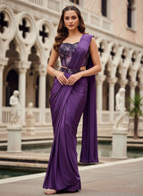 Royal Purple Draped Saree Set