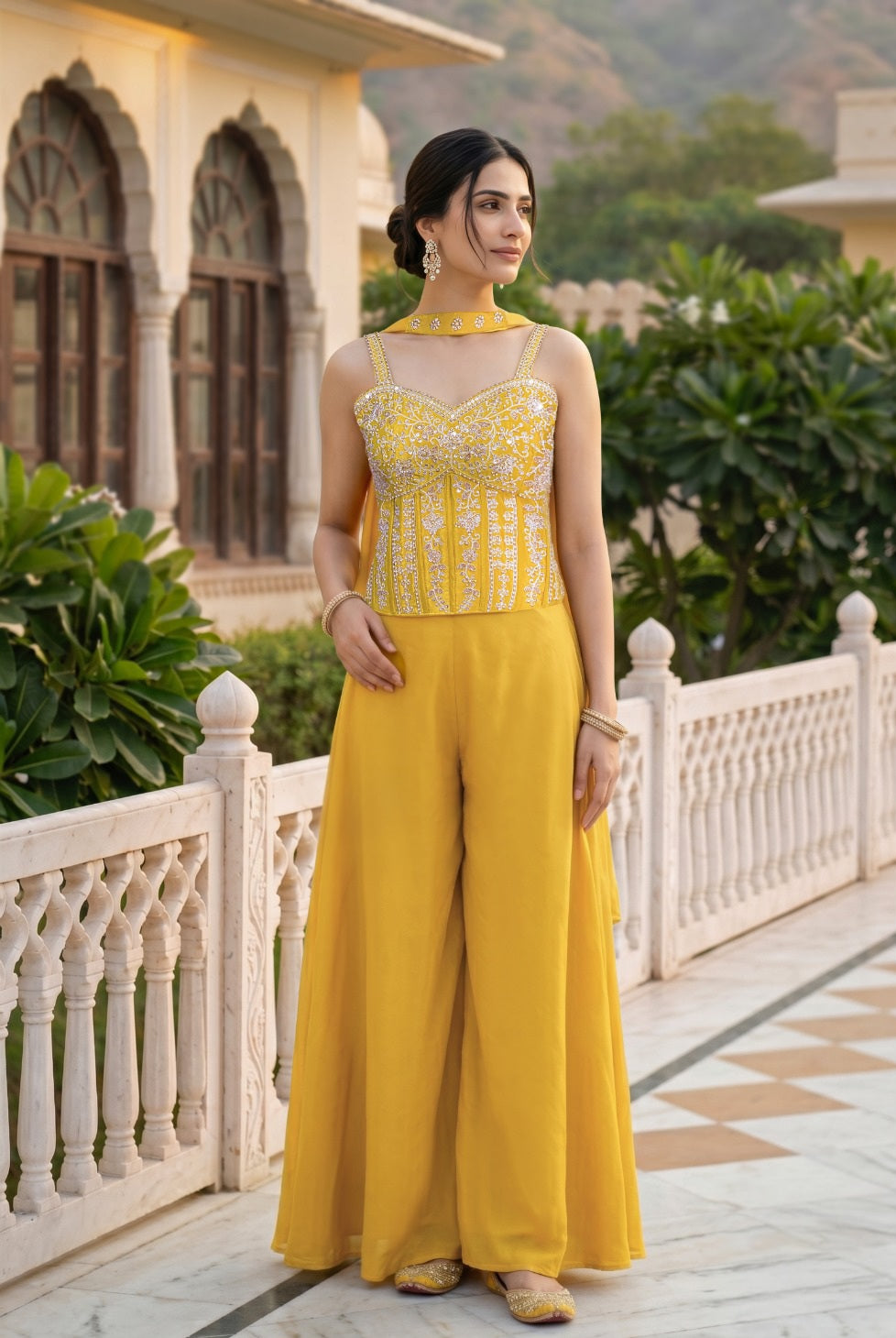 Sunlit Yellow Embellished Palazzo Set