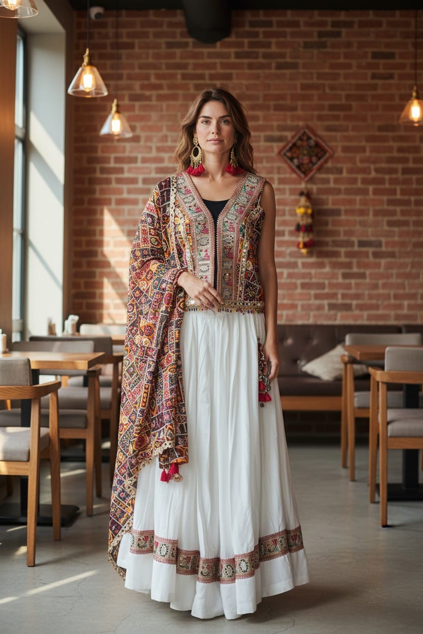 Ivory Kutchi Embroidered Lehenga Set