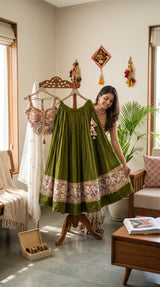Olive Ivory Floral Lehenga Set