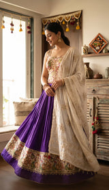 Purple Ivory Floral Lehenga Set
