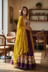 Plum Mustard Kutchi Lehenga Set