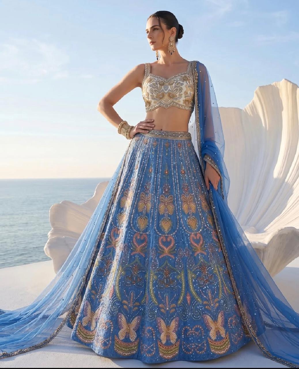 Sky Blue Floral Lehenga Set
