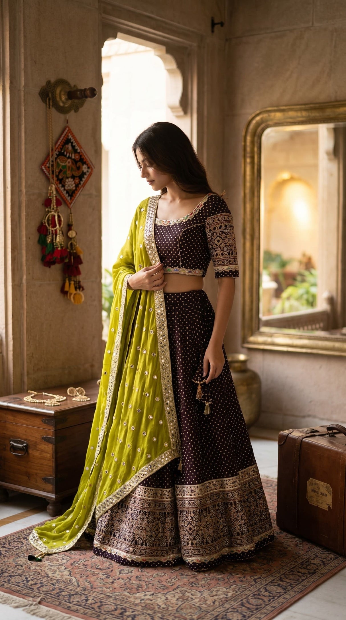 Chocolate Lime Mirror Lehenga Set