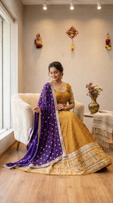 Mustard Purple Mirror Lehenga Set