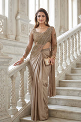 Champagne Gold Draped Saree Set