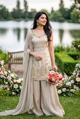Ivory Gold Sharara Suit Set