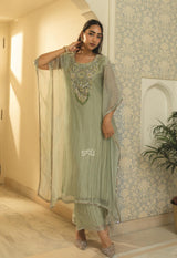 Sage Mirror Embroidered Kaftan Set
