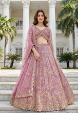 Dusty Mauve Gold Embroidered Lehenga Set