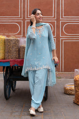 Powder Blue Embroidered Salwar Suit Set