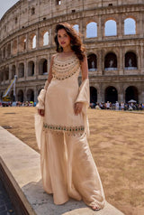 Ivory Emerald Embellished Palazzo Suit Set