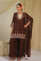 Chocolate Brown Floral Gharara Set