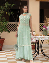 Mint Pearl Embroidered Sharara Set