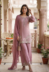 Dusty Rose Embroidered Palazzo Set