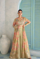 Pastel Mosaic Embroidered Jacket Palazzo Set