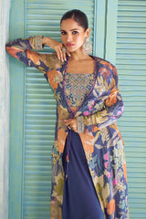 Indigo Floral Embroidered Jacket Palazzo Set