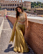 Antique gold palazzo set with mirror work and a matching kurta