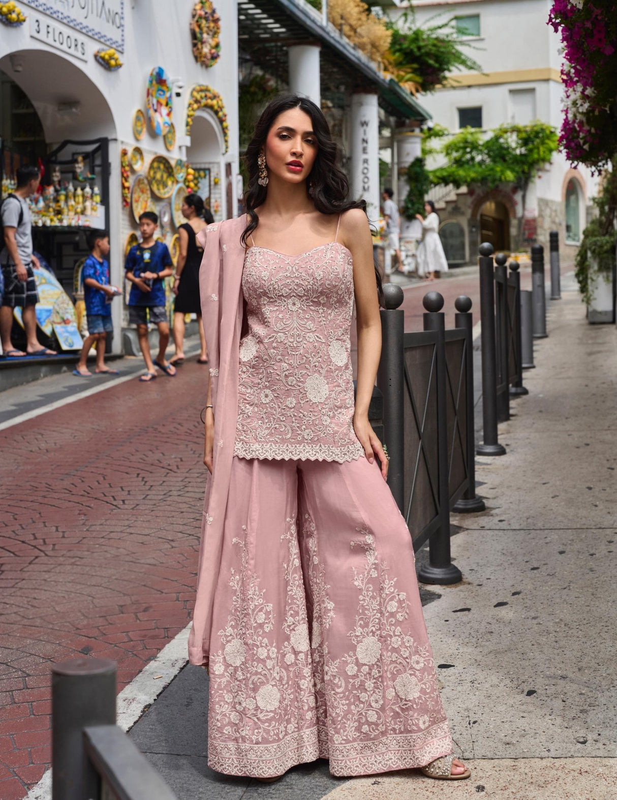 Blush Pearl Embroidered Sharara Dupatta Set