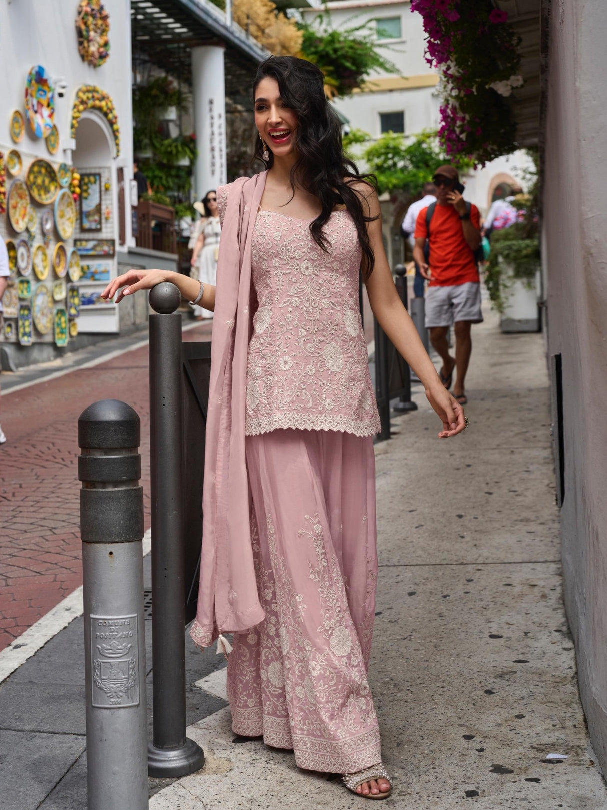 Blush Pearl Embroidered Sharara Dupatta Set
