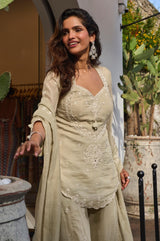 Sage Ivory Embroidered Sharara Dupatta Set