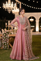 Dusty Rose Gold Embroidered Anarkali Dupatta Set