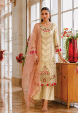 Ivory Blush Floral Embroidered Palazzo Dupatta Set