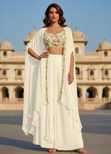 Ivory Botanical Embroidered Cape Palazzo Ensemble