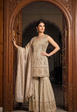 Champagne Gold Floral Embroidered Sharara Ensemble