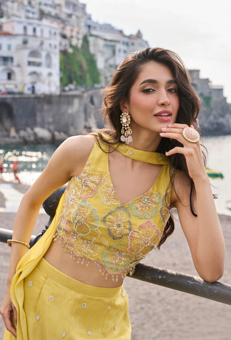 Marigold Gold Floral Embroidered Palazzo Ensemble