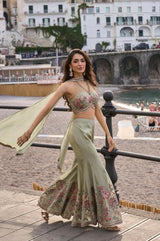 Pistachio Rose Floral Embroidered Palazzo Ensemble