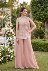 Blush Pearl Floral Embroidered Palazzo Ensemble