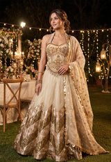 Ivory Gold Corset Embroidered Lehenga Ensemble
