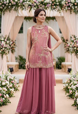 Dusty Rose Gold Embroidered Palazzo Festive Ensemble